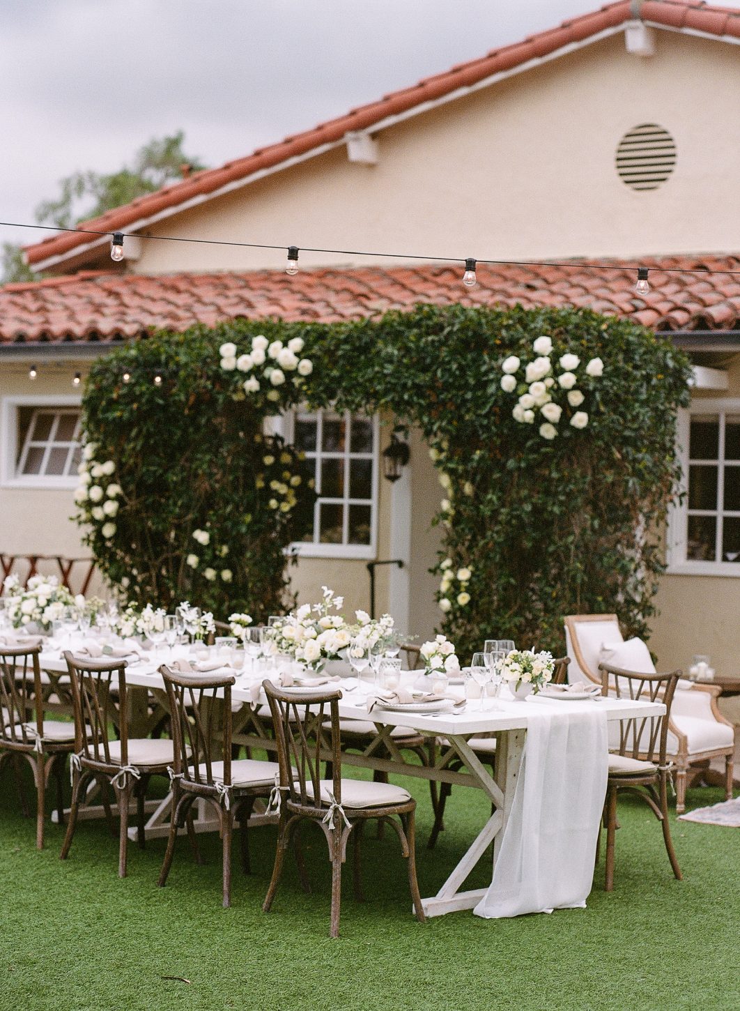 Beautifully decorated wedding table in the hotel garden